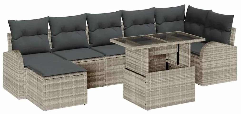 Conjunto de Sofá de Jardim de 8 Peças com Almofadas Cinzento-Claro Vim