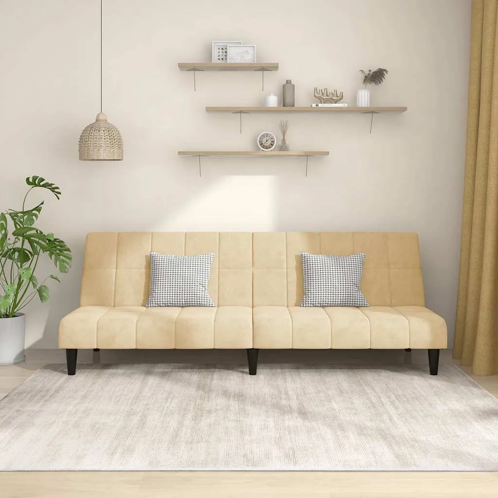 vidaXL Sofá-cama de 2 lugares veludo cor creme
