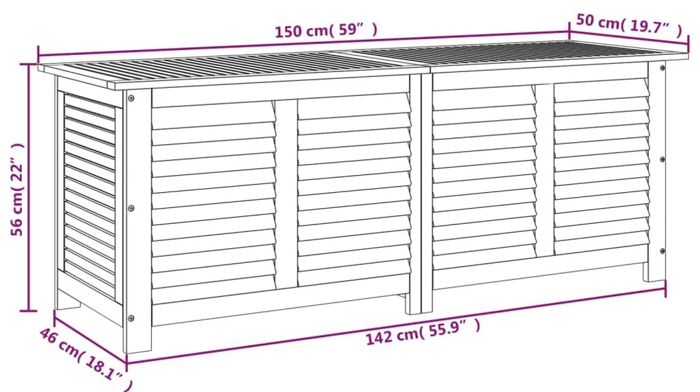 Caixa arrumação jardim c/ veneziana 150x50x56 cm acácia maciça
