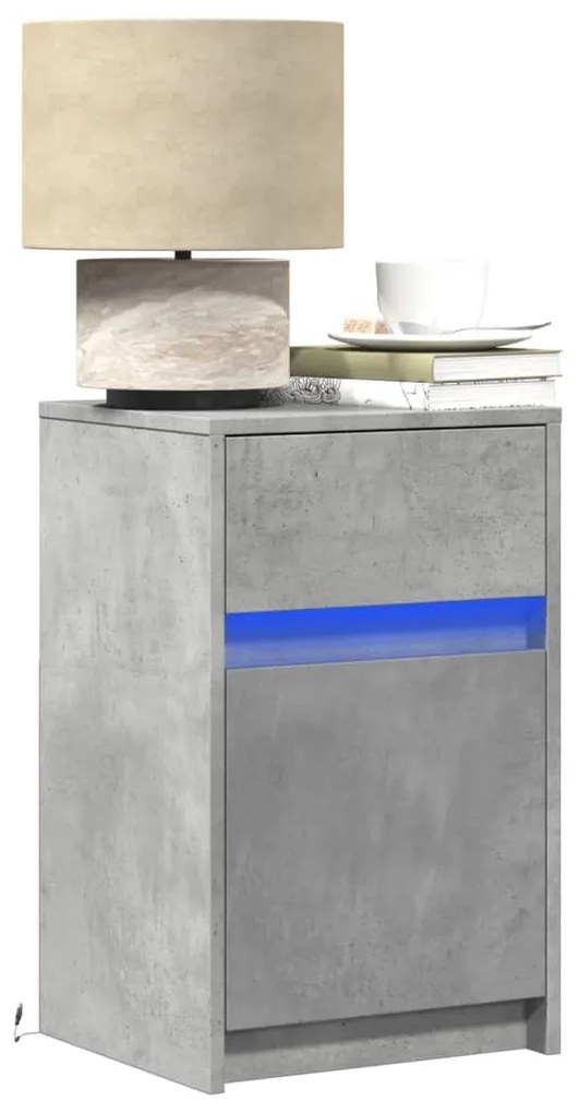 vidaXL Mesa de cabeceira c/ luzes LED derivados madeira cinza cimento