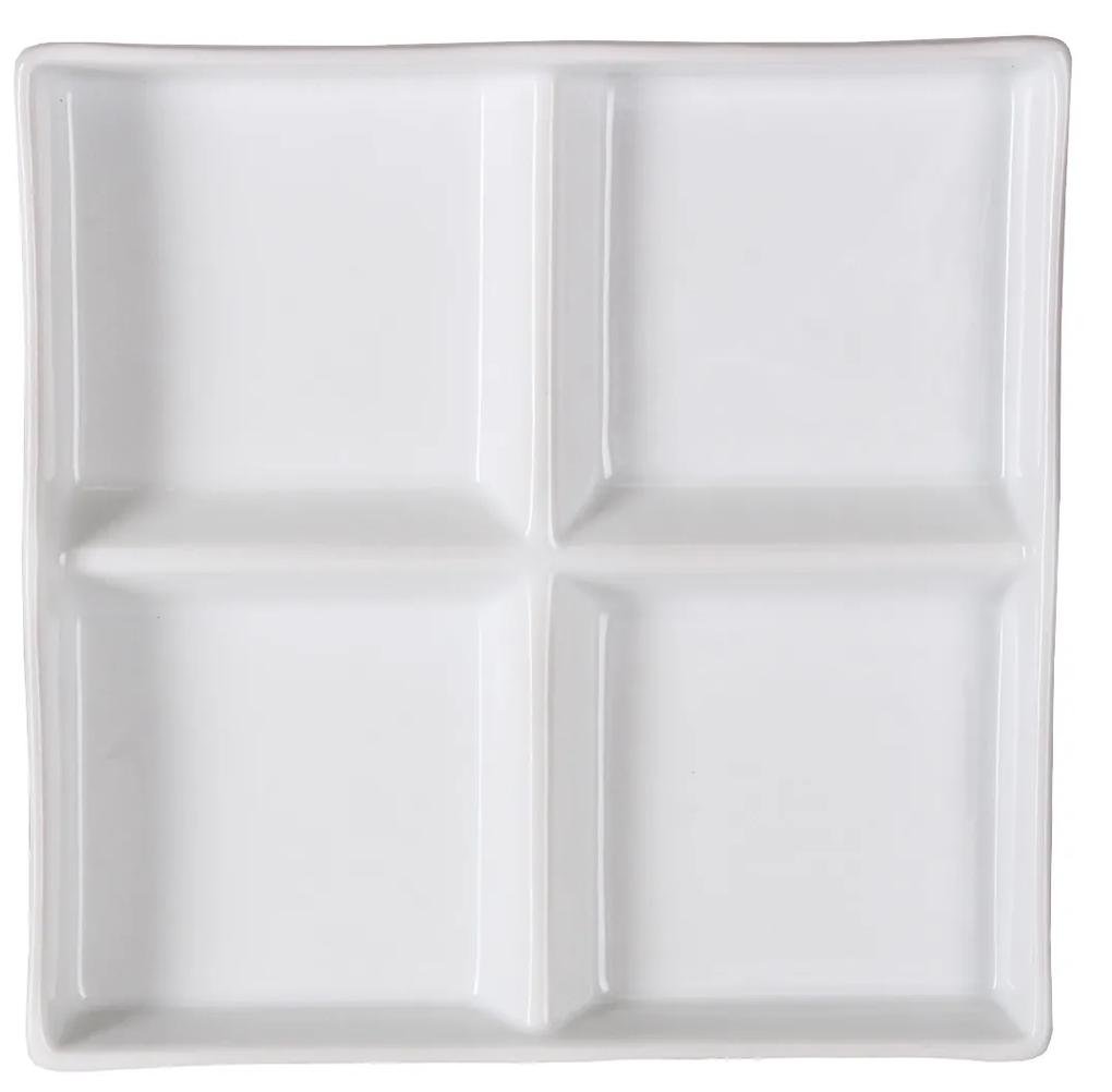 Prato 4 Compartimentos Porcelana Quadrado Branco 18.5X18.5X2cm
