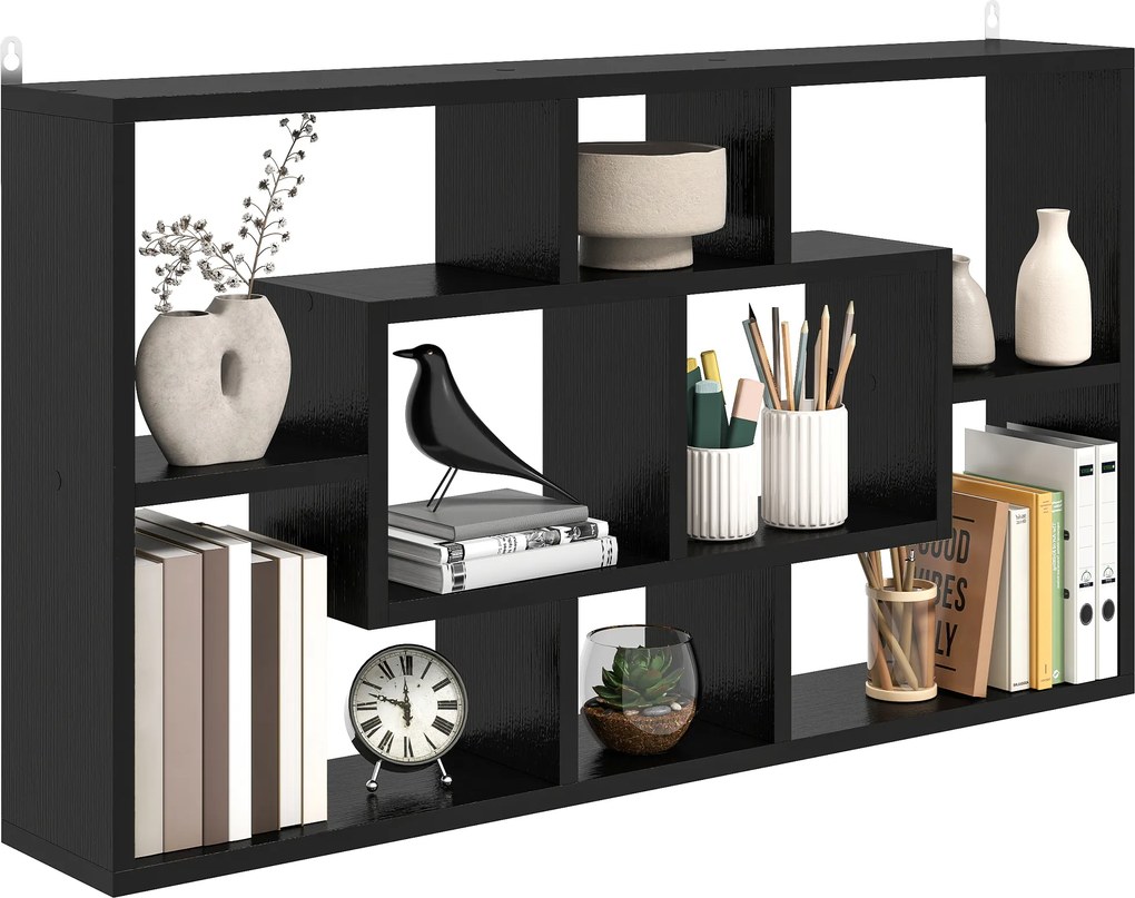 Estante de Parede Decorativa para Livros CDs com 8 Cubos 85x14,5x47,5 cm Preto
