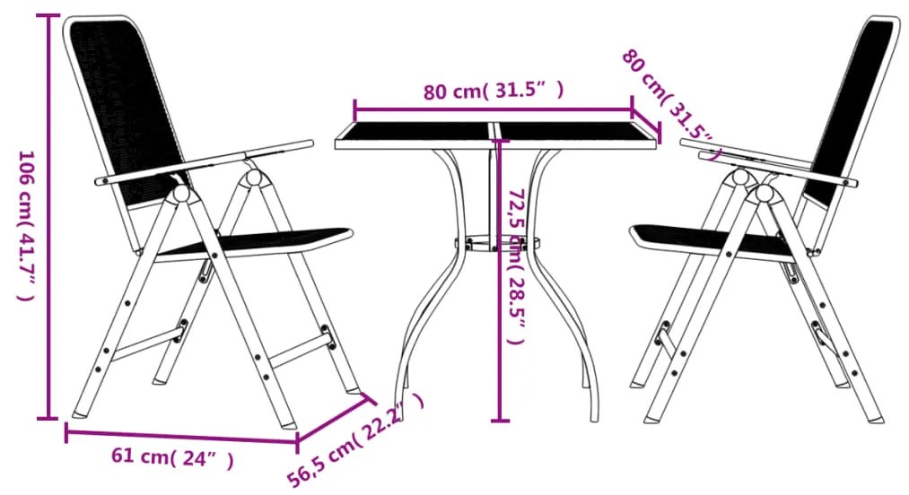 3 pcs conjunto de jantar para jardim rede de metal antracite