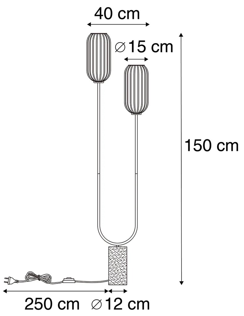 Candeeiro de pé Art Déco em latão com vidro transparente 2 luzes - Rid
