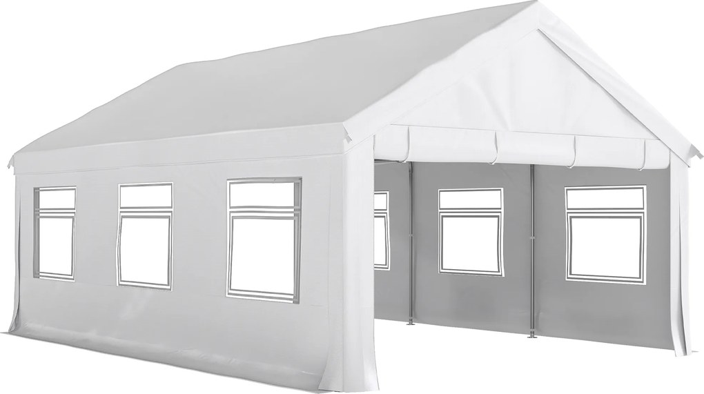 Outsunny Gazebo de Jardim 4x6 m com Painéis Laterais, 6 Janelas e Entrada Dupla, em Aço Galvanizado, Branco | Aosom Portugal