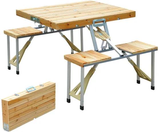Mesa desdobrável de madeira de pinho para acampamento ou praia 4 assentos - Castanho - 85x72,5x68cm