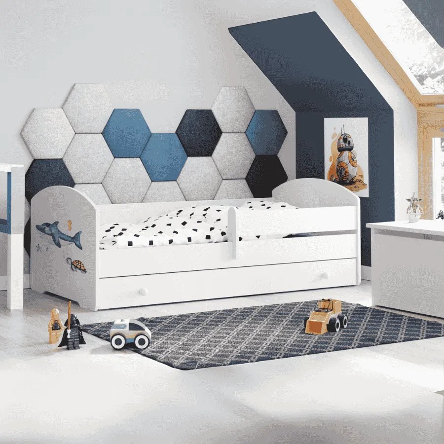 Cama infantil branca tubarão com gaveta LUK 160x80 - colchão e estrado incluído