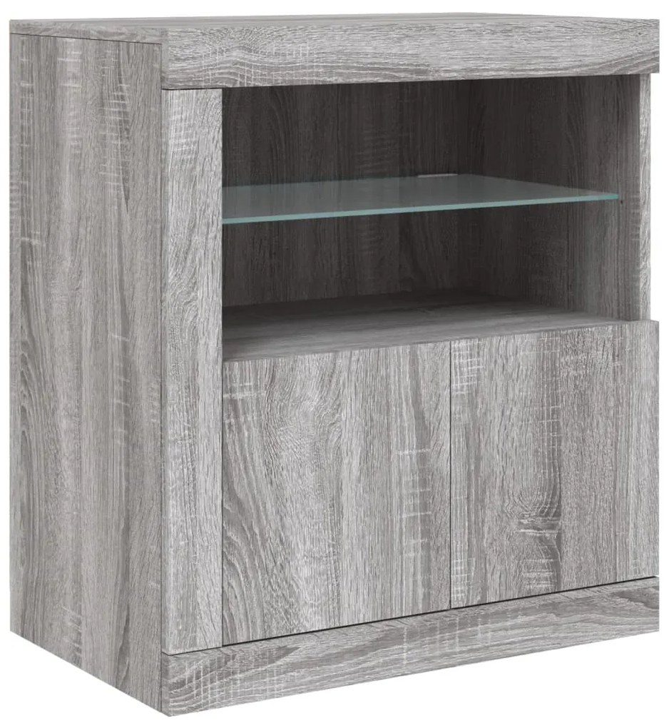 Aparador com luzes LED 283x37x67 cm cinzento sonoma