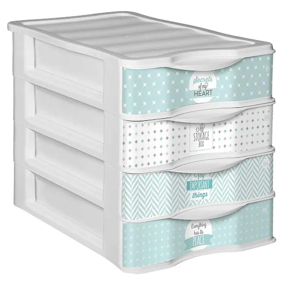 Conjunto 4 Gavetas Plástico Wagon Azul 36X28X31cm
