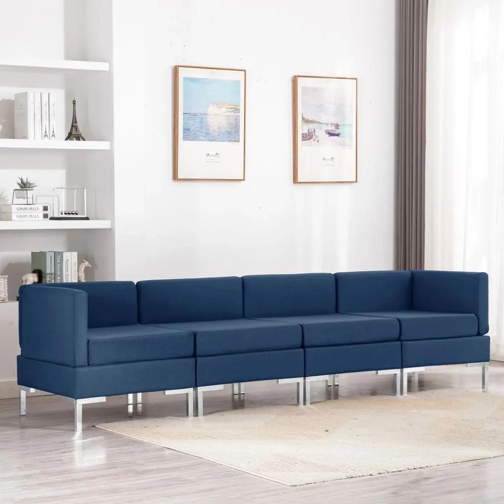 4 pcs conjunto de sofás tecido azul