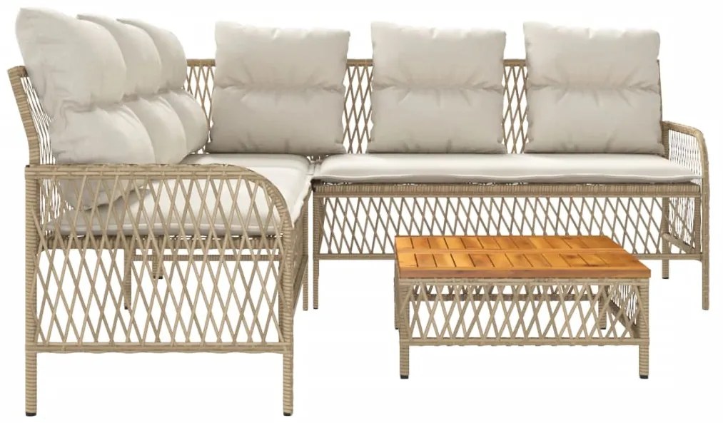 2 pcs conjunto de sofás p/ jardim com almofadões vime PE bege