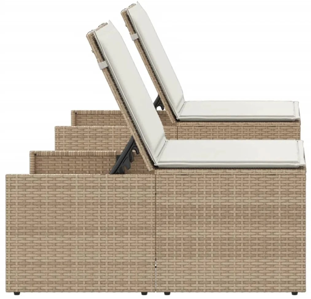 Espreguiçadeiras com mesa 2 pcs vime PE bege