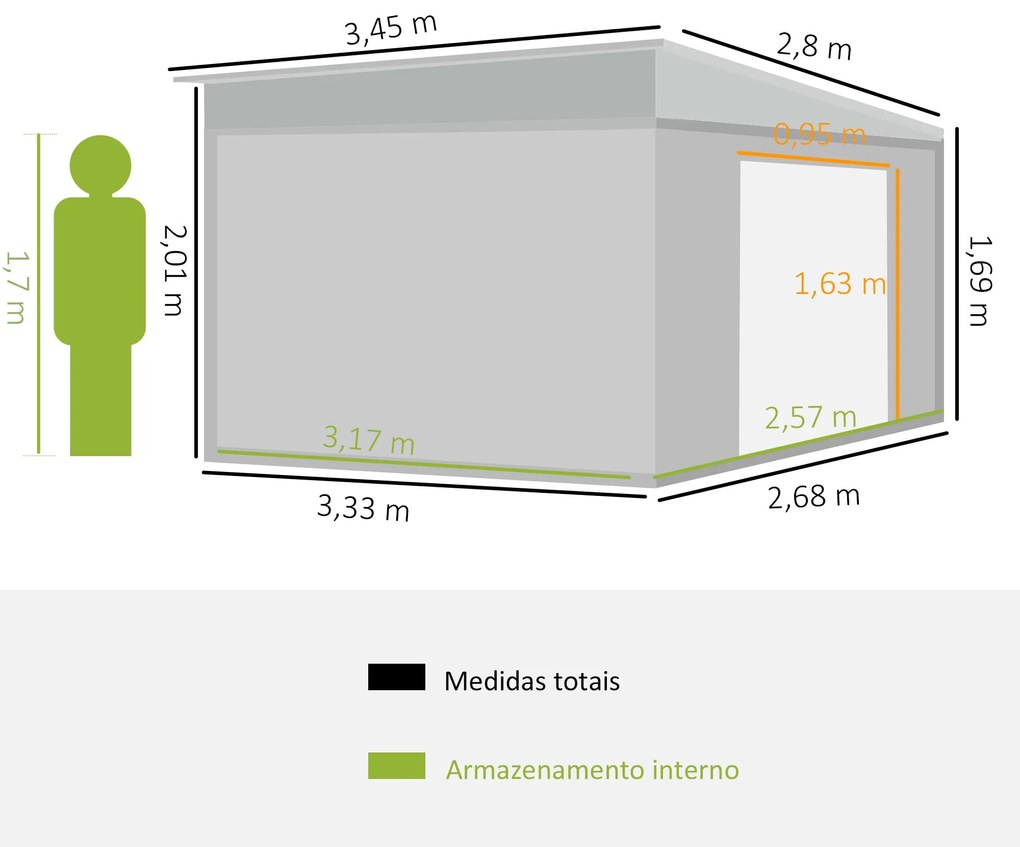 Outsunny Abrigo de Jardim 280x345x201 cm 8,9 m² Abrigo de Exterior de