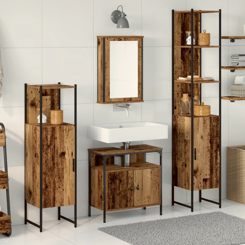 vidaXL Conjunto de Móveis de Banheiro com 4 Peças - Madeira Velha