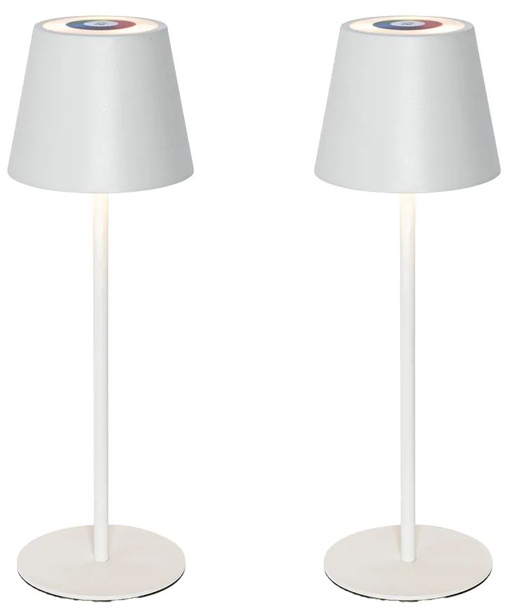 Conjunto de 2 Candeeiros de Mesa Brancos com Dimmer e RGBW Recarregável - Murdock