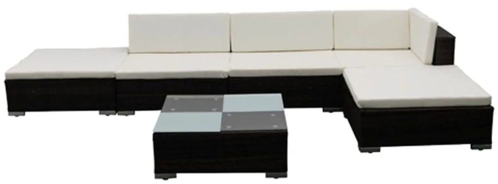 6 pcs conjunto lounge jardim c/ almofadões vime PE castanho
