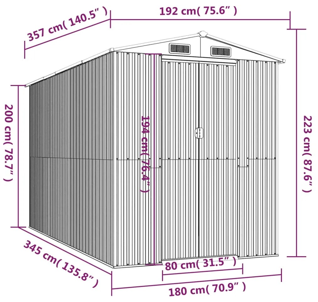 Abrigo de jardim 192x357x223 cm aço galvanizado castanho