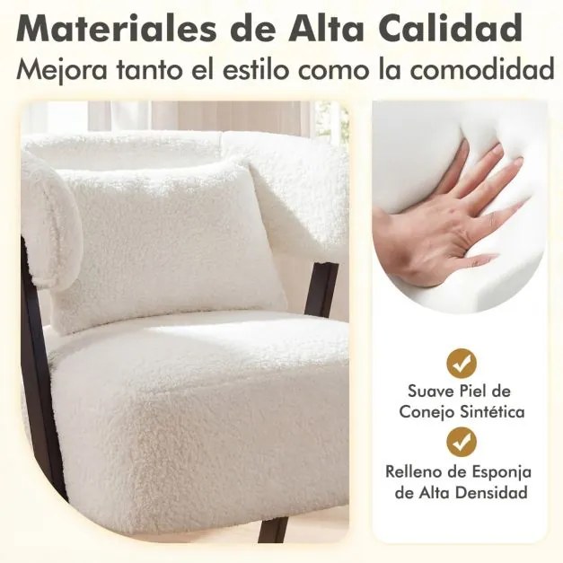 Poltrona Barrel Estofada em Couro Sintético Almofada Lombar Pernas em Metal branca