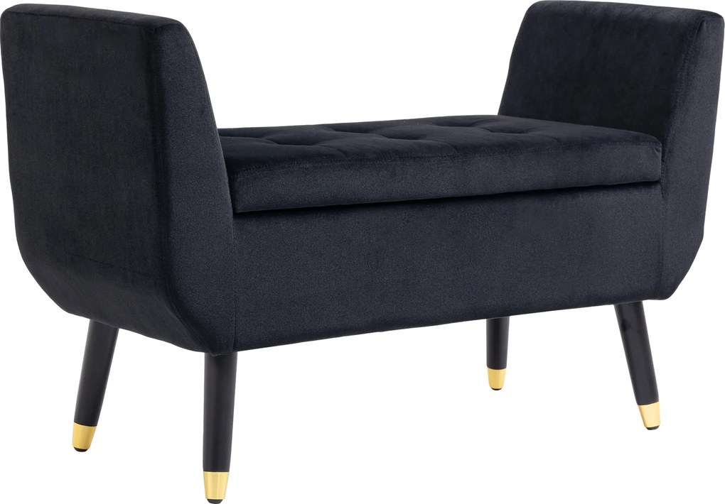 HOMCOM Banco com Armazenamento com Apoios de Braço, Banco Estofado com Acabamento a Veludo, Baú com Pés de Madeira, Banco-Baú para Sala de Estar Quarto Corredor 107 x 42 x 65 cm, Preto | Aosom Portugal