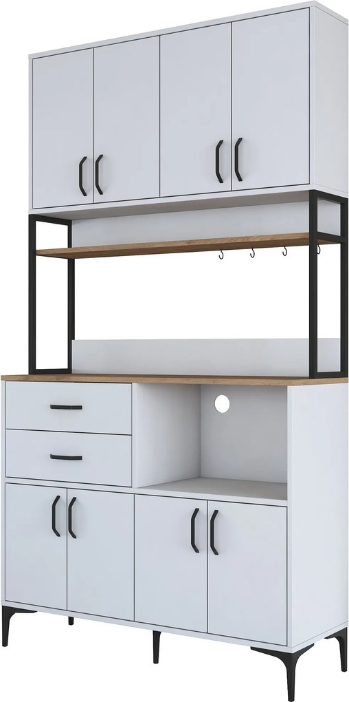Armário Alto de Cozinha "Stella" - Nogueira e Branco - Design Moderno
