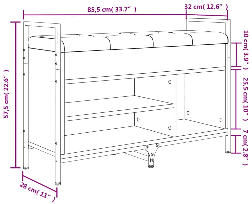 Banco sapateira 85,5x32x57,5 cm derivados madeira cinza sonoma