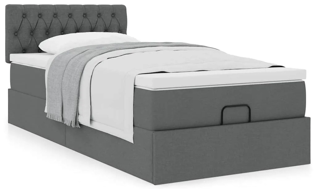 Estrutura cama otomana colchão 90x190 cm tecido cinzento escuro
