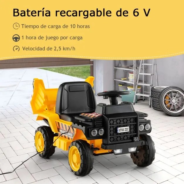 Camião Elétrico para Crianças 6V com Rodas Resistentes ao Desgaste Capacete de Segurança Capacete de Segurança Amarelo