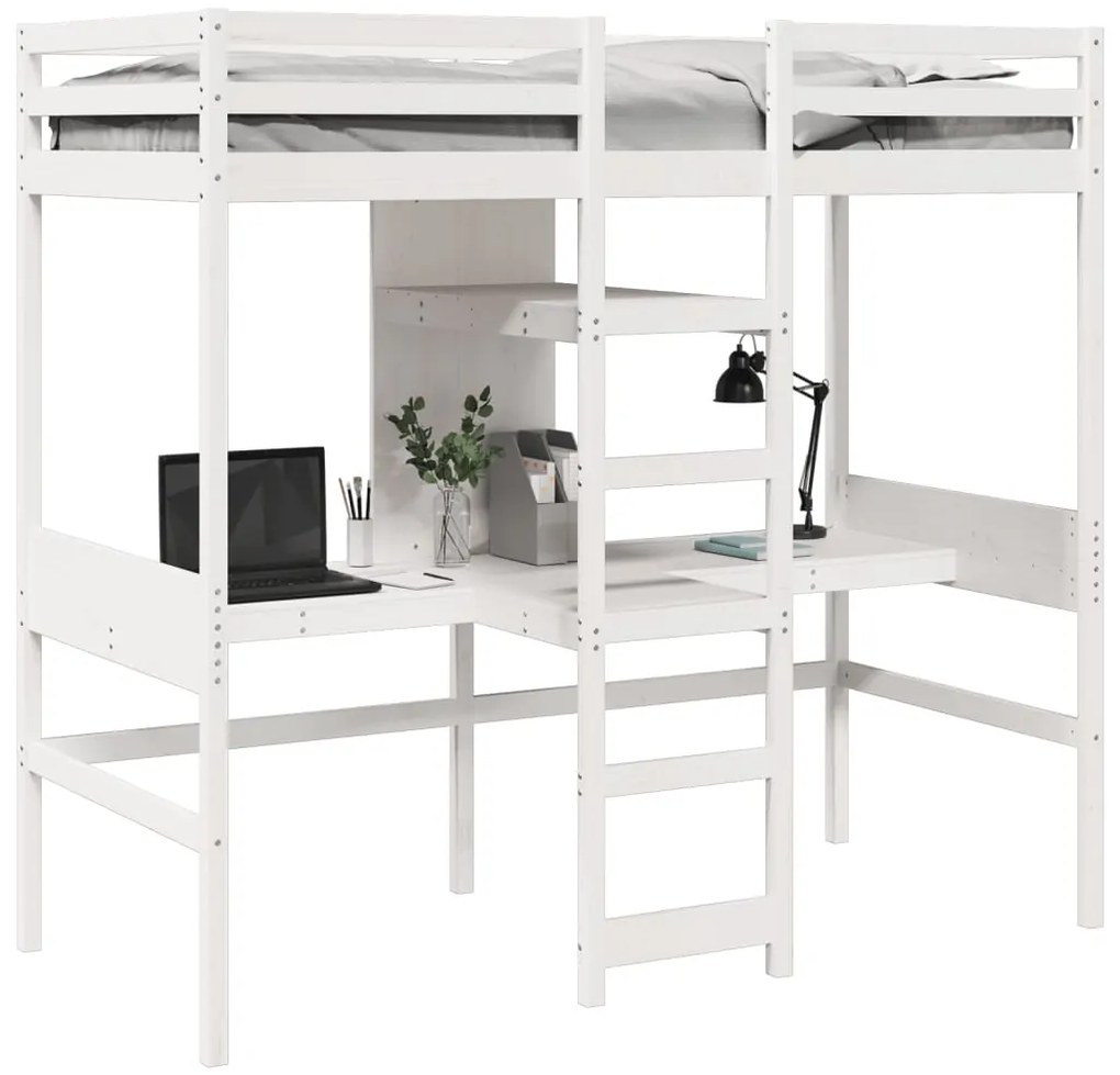 Cama alta sem colchão 90x190 cm pinho maciço branco