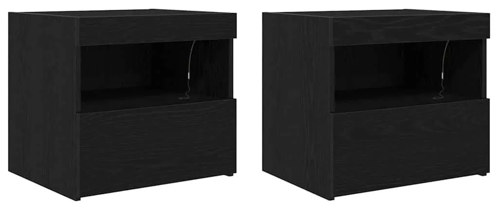 Criados-mudos vidaXL com luzes LED 2 pcs Carvalho Preto 50x40x45 cm