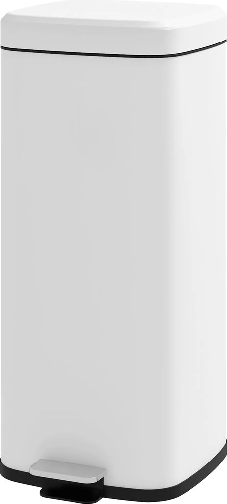 Caixote do lixo de cozinha de 30 L com tampa de fecho suave e pedal, balde interior removível, 28 x 35 x 63,5 cm, branco