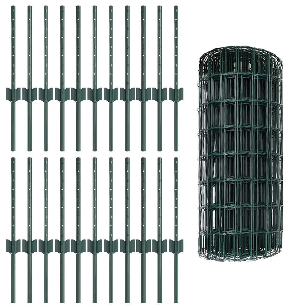Cerca Euro com 22 Postes U Verde 0,4x50 m Aço