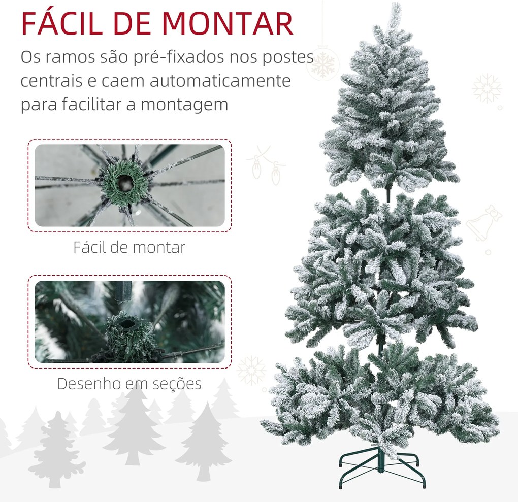 Árvore de Natal 180 cm Árvore de Natal Artificial Nevado com 796 Ramos