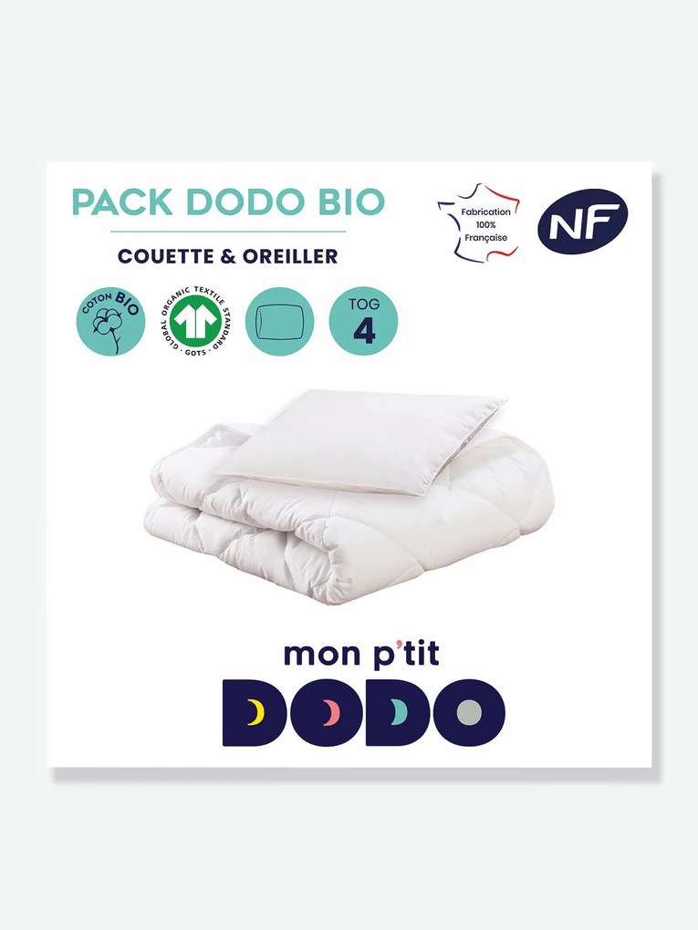 Conjunto edredon + almofada Bio, Mon P'tit DODO branco claro liso