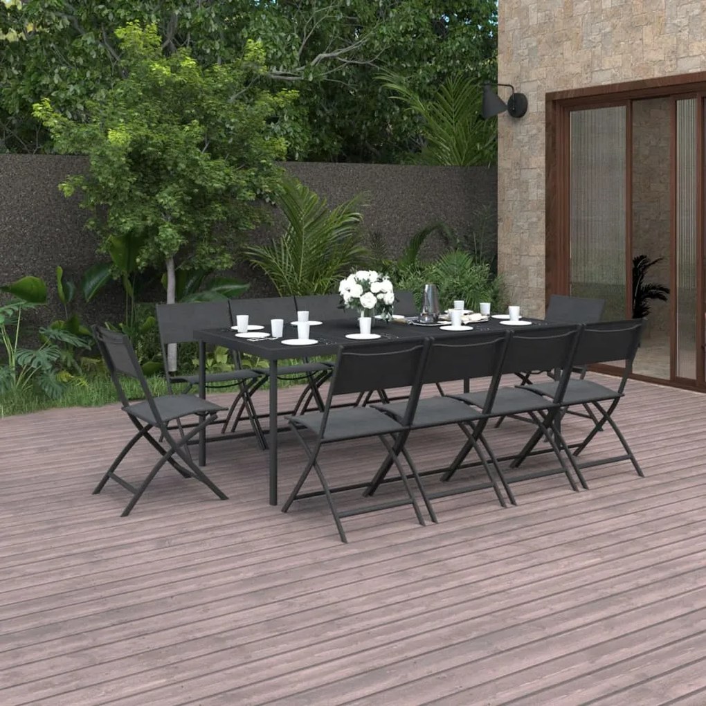 vidaXL 11 pcs conjunto de jantar para exterior aço