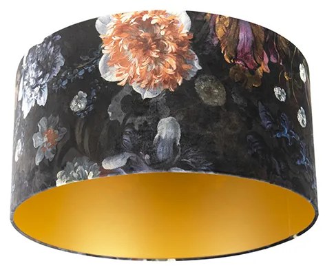 Abajur de veludo com design floral 50/50/25 interior dourado