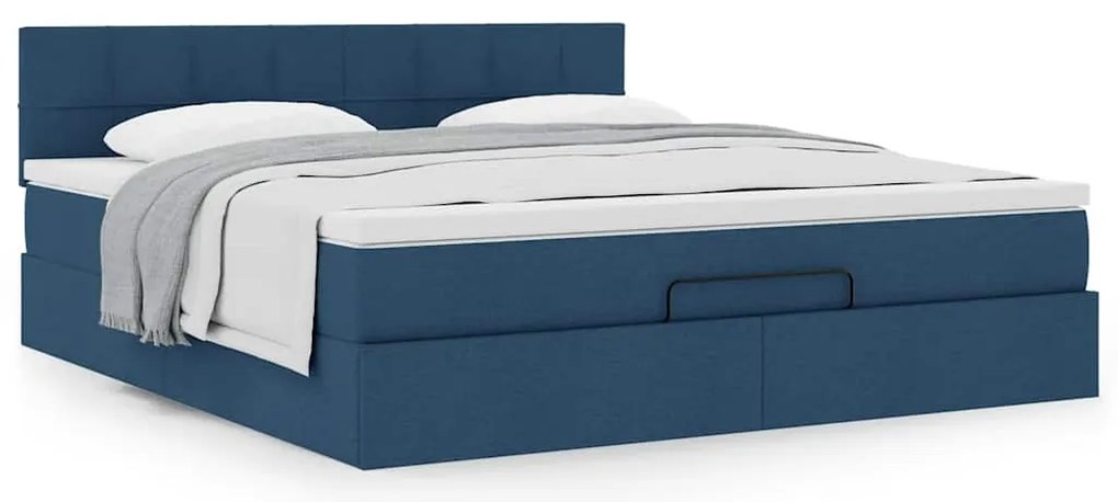 Estrutura de cama otomana com colchão 160x200 cm tecido azul
