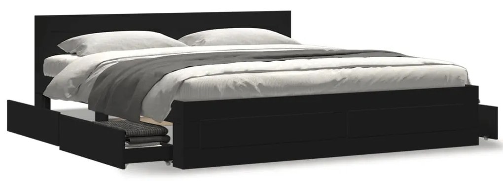 Estrutura cama c/ cabeceira sem colchão 200x200 cm preto