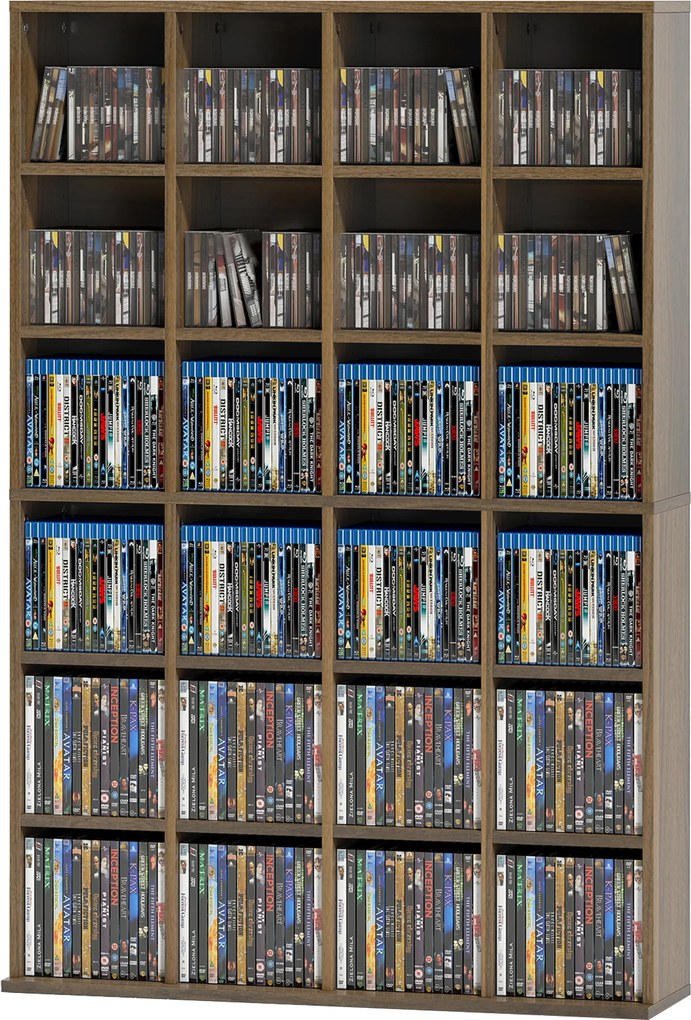 Móvel de Arrumação para CDs e DVDs, 89 x 20 x 130,5 cm, Prateleiras Ajustáveis, Castanho