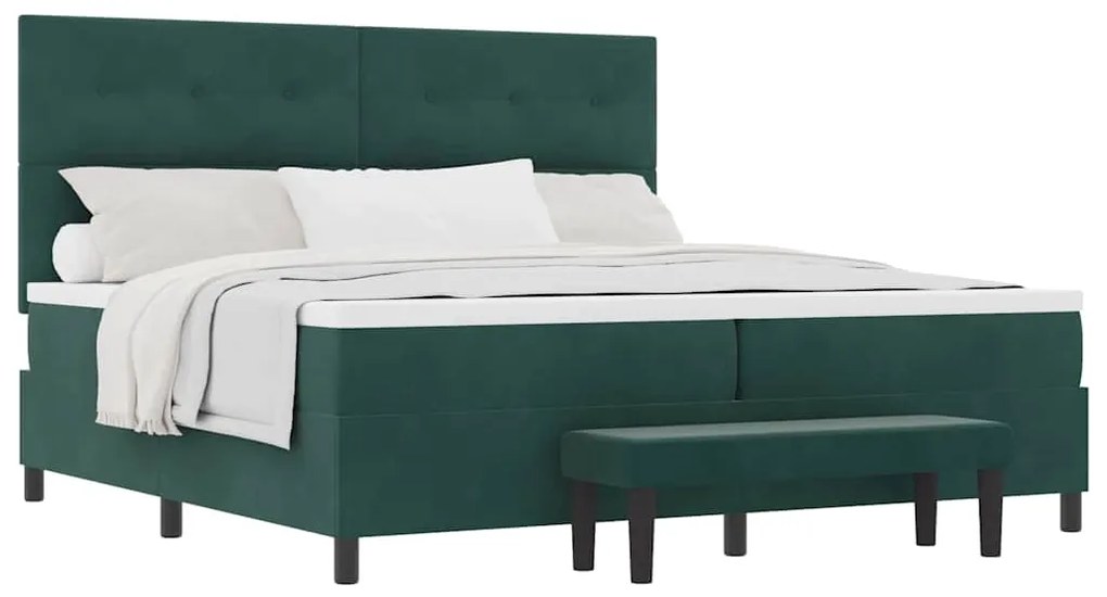 Cama Box Spring com Colchão e Banco Verde Escuro 200x200 cm Veludo