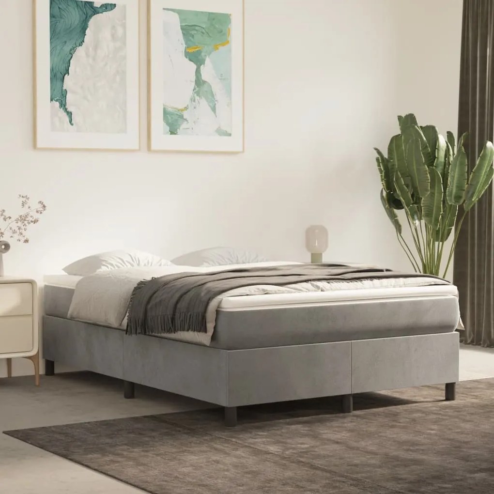 Estrutura de cama sem colchão 140x190 cm veludo cinzento-claro
