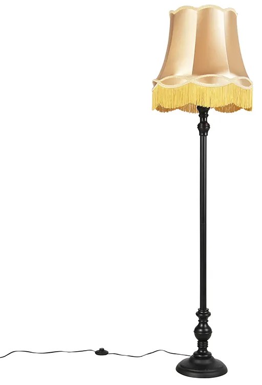 Candeeiro de pé preto com cúpula avó dourado - Classico Clássico / Antigo