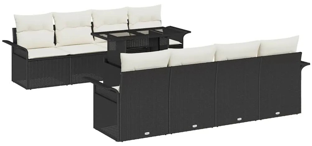 Conjunto de Sofá de Jardim vidaXL 9 peças com Almofadas Vime Preto