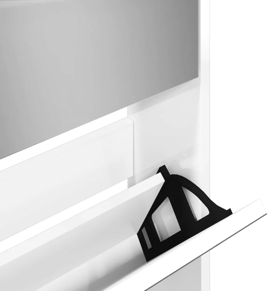 Sapateira c/espelho 5 divisórias 63x17x169,5cm branco brilhante
