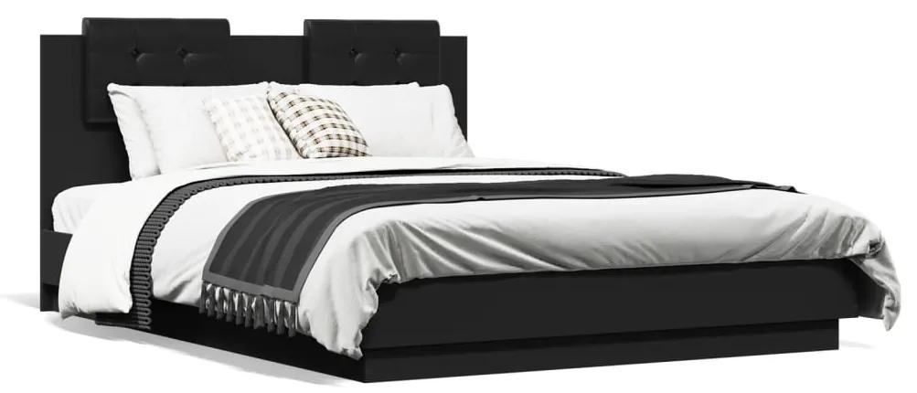 3210039 vidaXL Estrutura de cama com cabeceira e luzes LED 140x190 cm preto