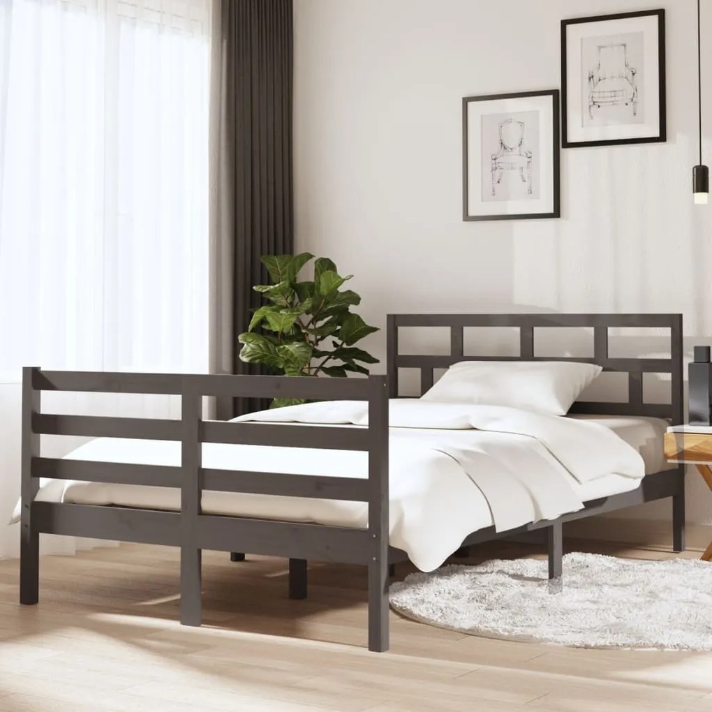 vidaXL Estrutura cama pequena casal 120x190 cm pinho maciço cinza