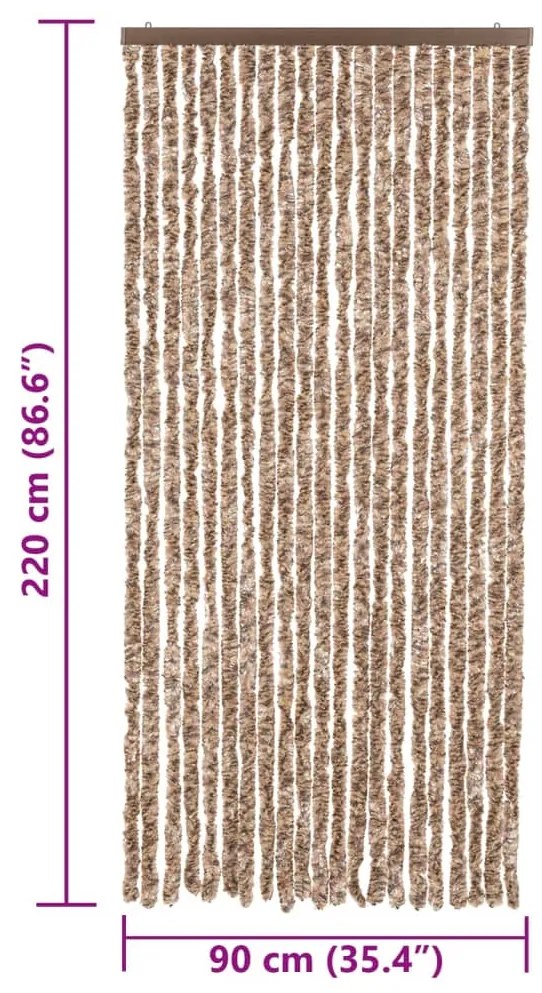 Cortina anti-insetos 90x220 cm chenille bege e castanho-escuro