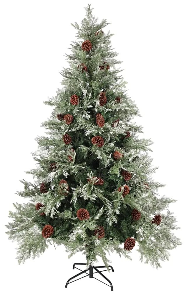 Árvore Natal pré-iluminada c/ pinhas 120 cm PVC/PE verde/branco