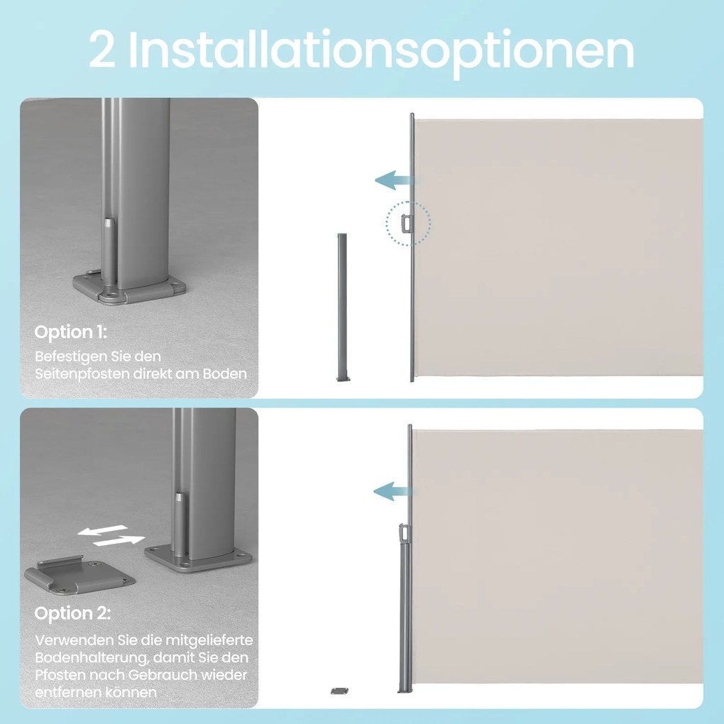 Toldo lateral, cortina lateral extensível 200,1 x 350,1 cm, proteção visual bege