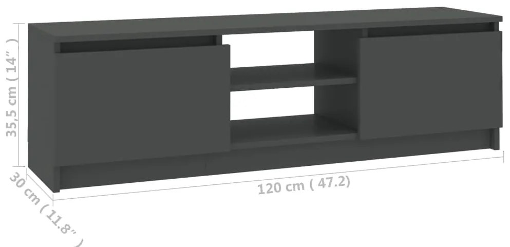 Móvel de TV 120x30x35,5 cm contraplacado cinzento