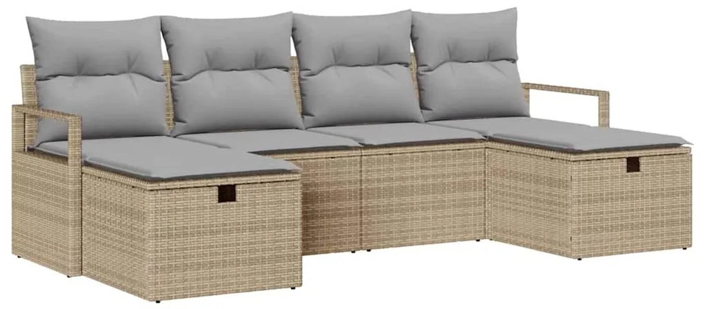 Conjunto de Sofá de Jardim vidaXL de 6 Peças com Almofadas em Bege Rat